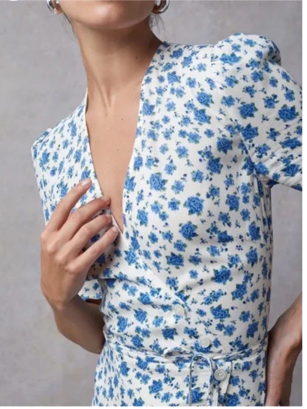 Rouje White and Blue Floral Wrap Dress